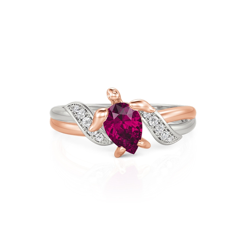 Jeulia Hug Me Two Tone Custom Pear Cut Turtle Ring with Birthstone