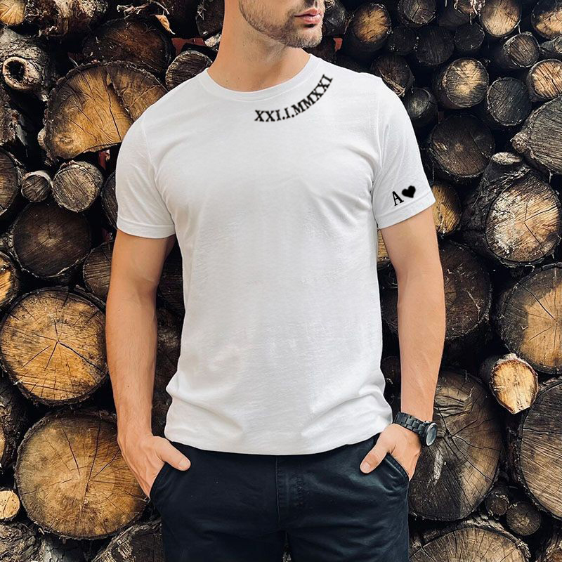 Personalized T-shirt Embroidered Roman Numeral Date and Initial Unique Gift for Anniversary