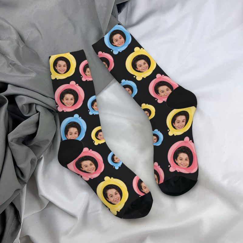 Customized Face Socks Add Photos in Colorful Circle Gifts for Dad