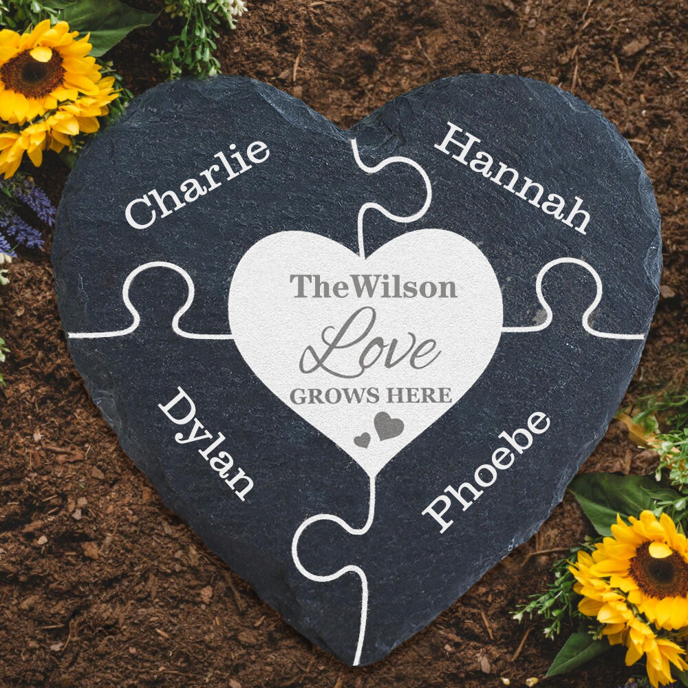 Personalized Name Puzzle Memorial Stone "The Heart of Love" for Family