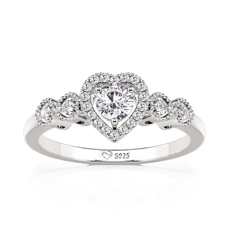 Jeulia Heartbeat Promise Ring Milgrain Sterling Silver Round Cut