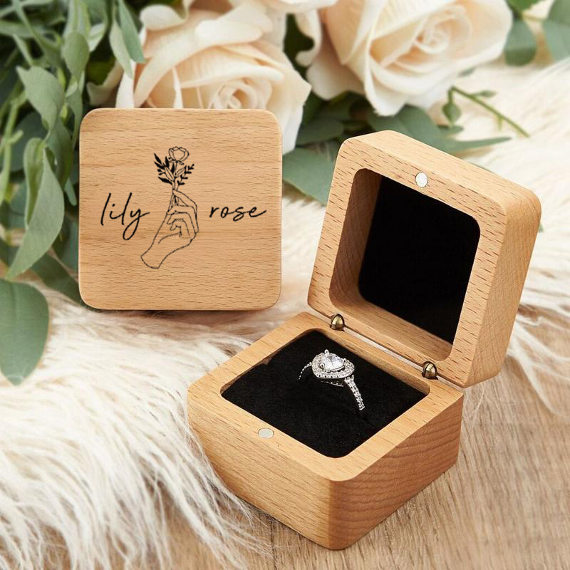 匿*名様 石付きリング ケース付き カスタマイズ 名前 彫刻 リングケース 木製 ジュエリーボックス