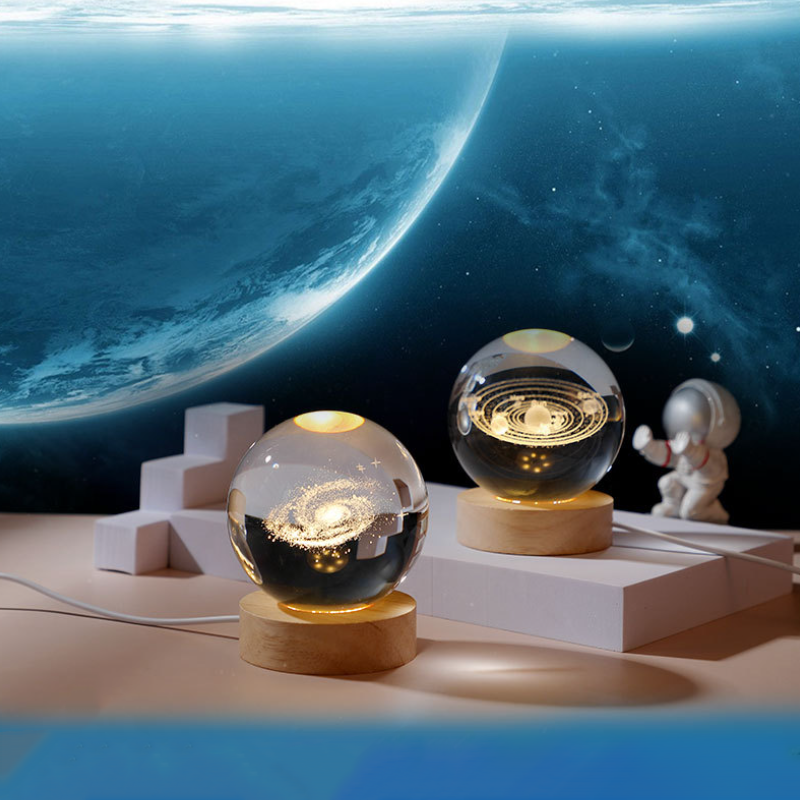 3D クリスタルボール LEDライト付き 銀河 星 太陽 月 土星 雨 星座 幻想的 間接照明  インテリア