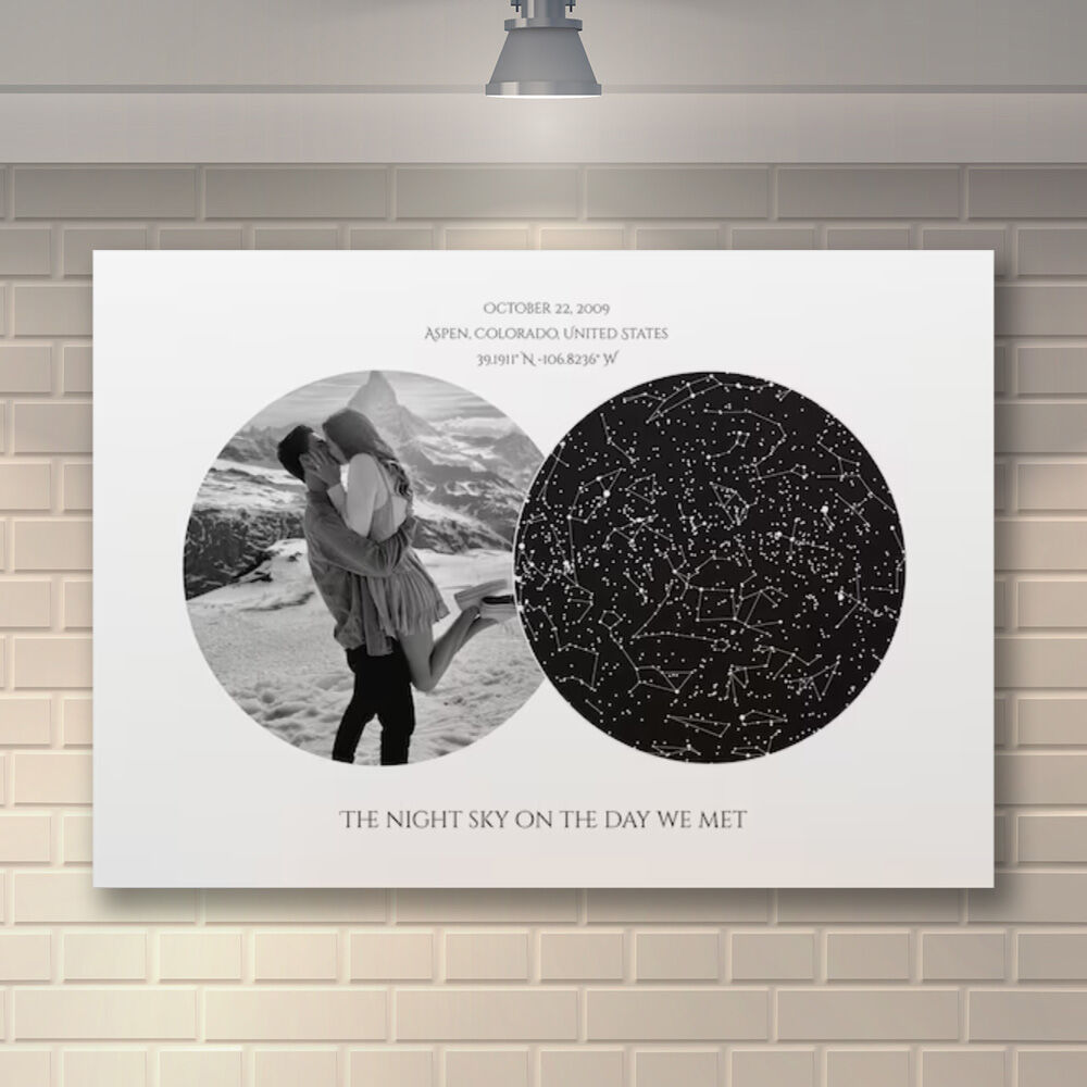 Personalized Star Map Canvas Wall Art with Custom Picture Interesting Gift for Couples
