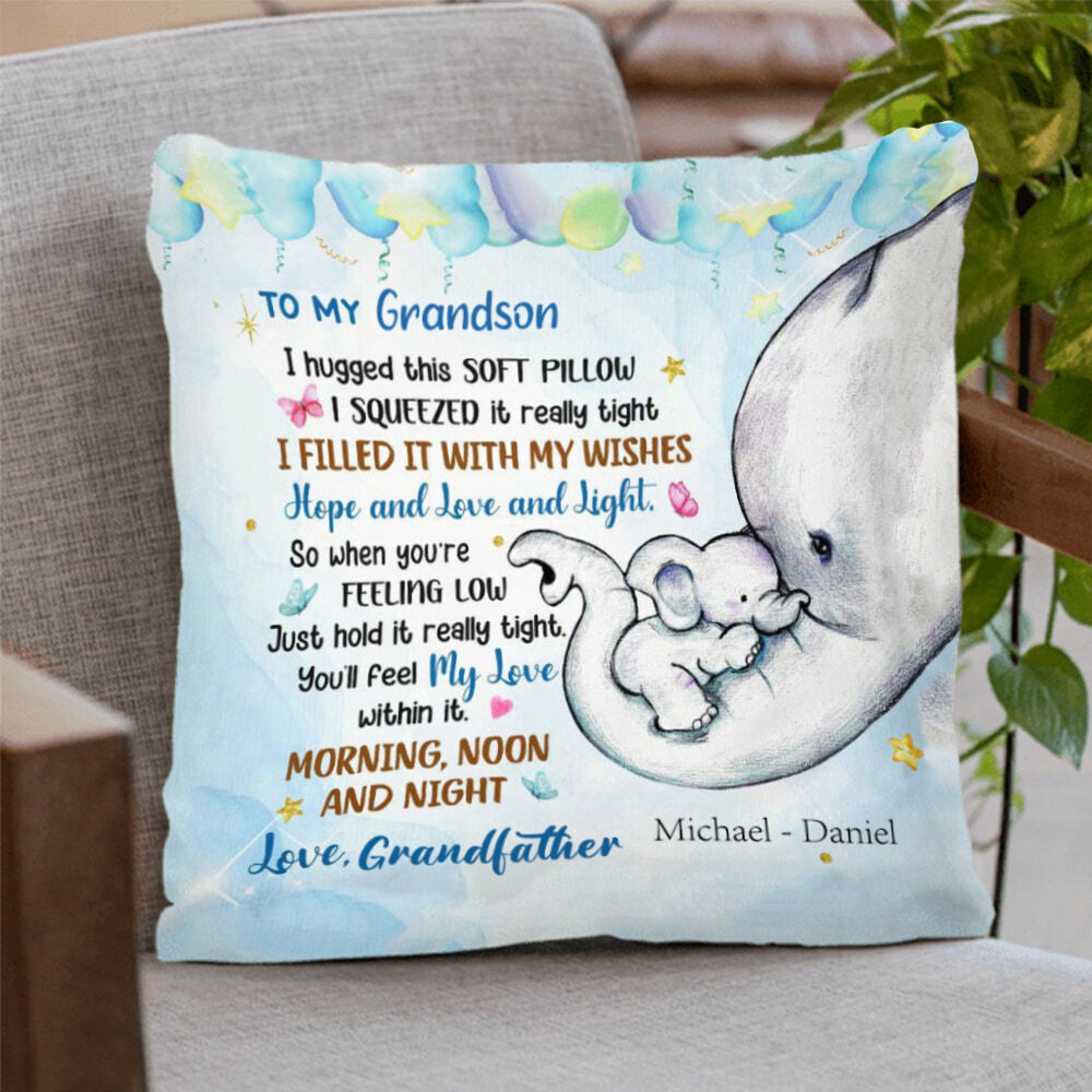 Personalized Pillows with Hand-Painted Elephant Patterns for Family