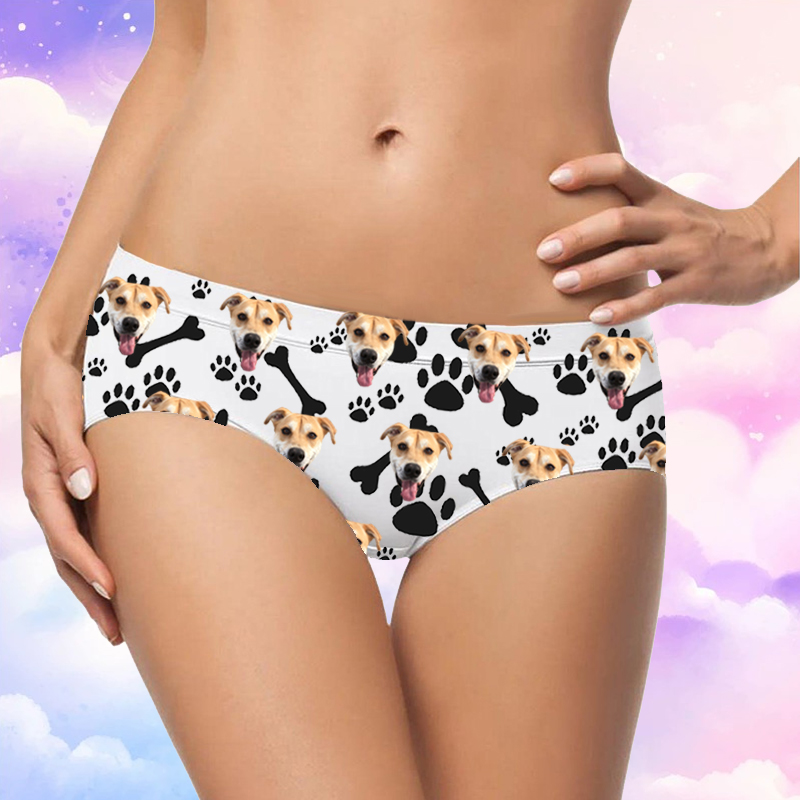 Personalized Picture Women's Underwear with Animal Footprints Pattern Best Present for Pet Lover