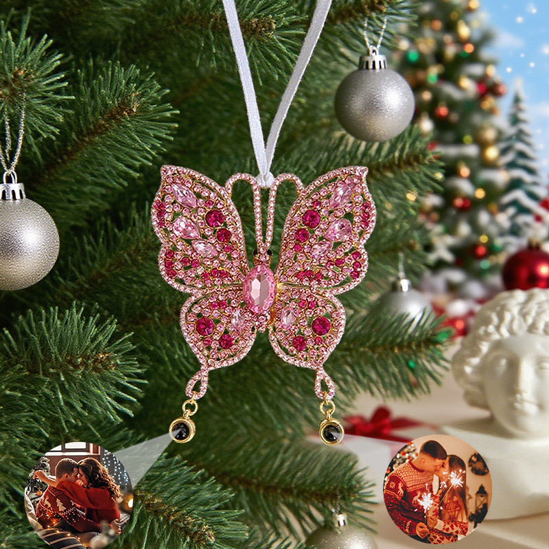 Personalized Butterfly Projection Pendant with 2 Photos for Christmas Gift