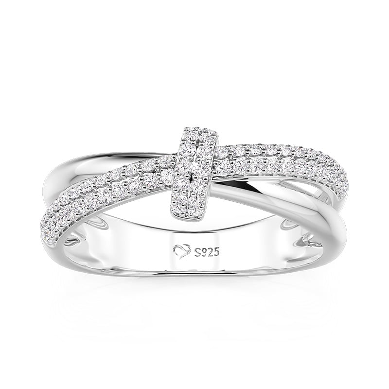 Jeulia Crossover Pave Wedding Band for Women Sterling Silver