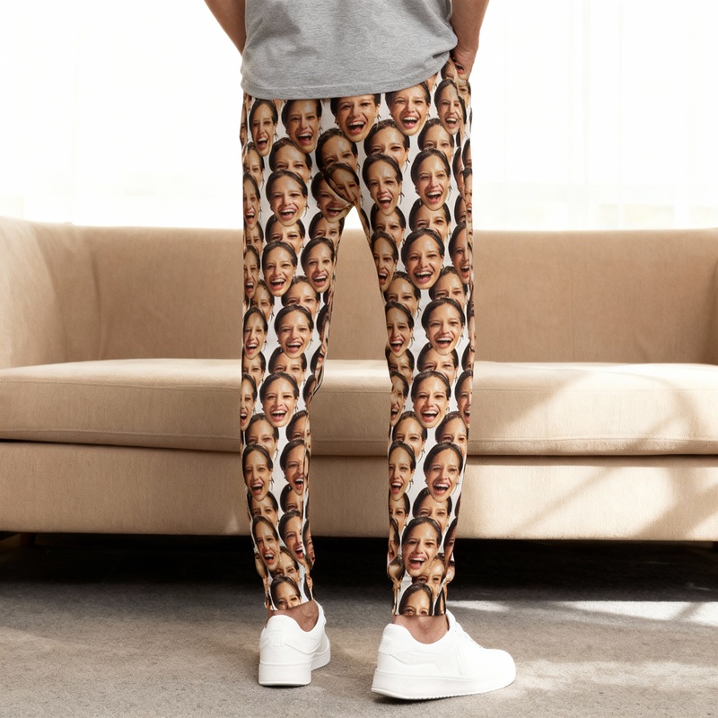 Pantalón deportivo unisex personalizado con foto de cara impresa a todo color. Regalo divertido para la familia.
