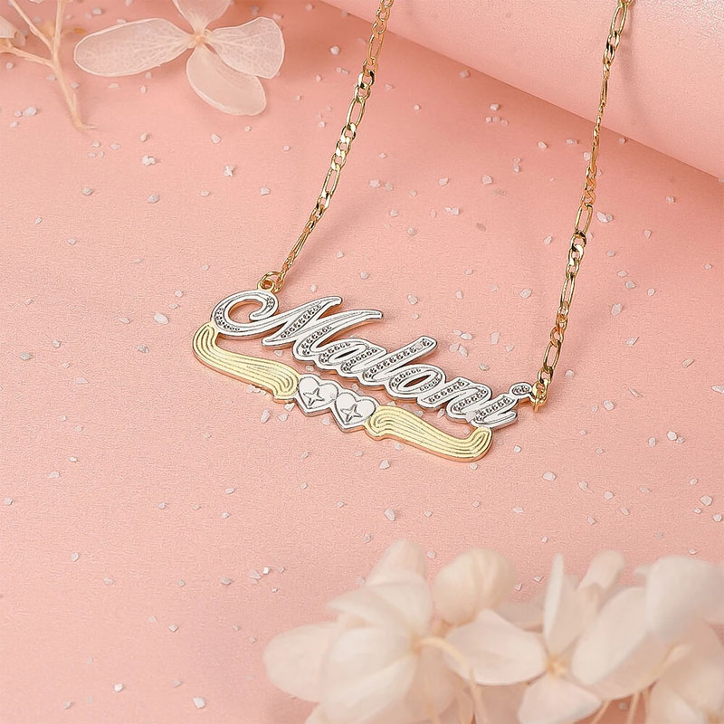 Two-Tone Heart Custom Name Necklace