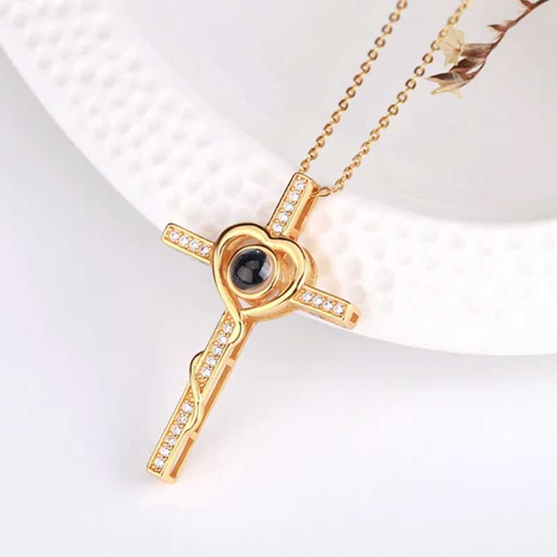 ハート 十字架 投影 写真 写真入れ ネックレス