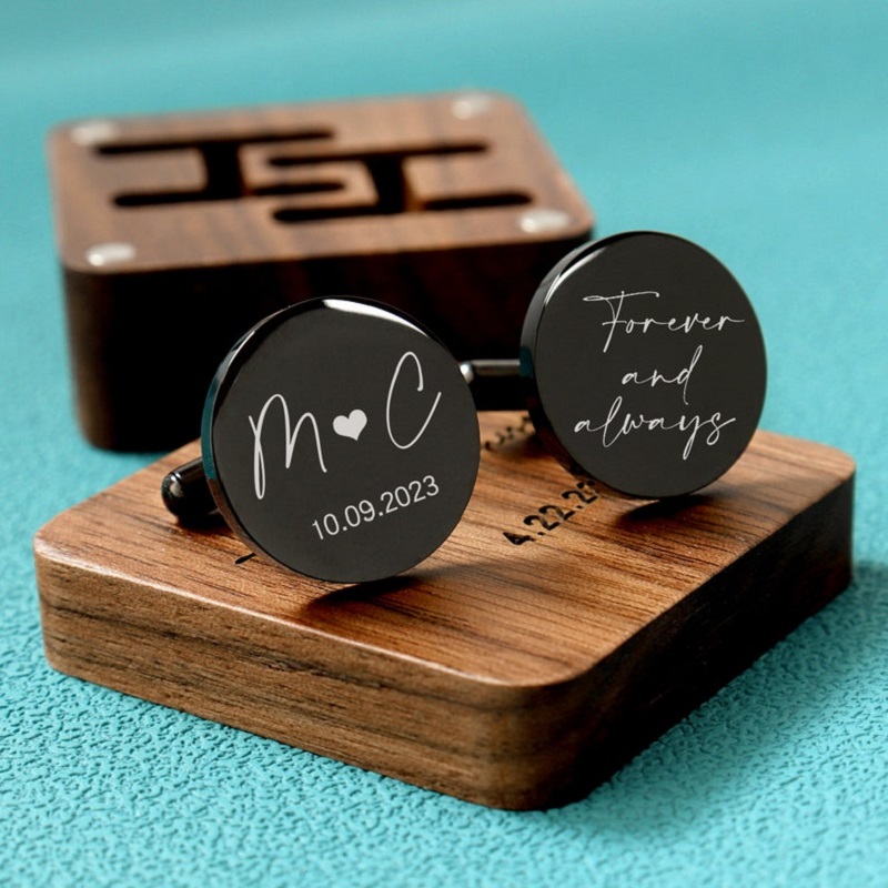 Personalized Custom Cufflink Initial Date Design Unique Men's Accessory Wedding Gift for Husband