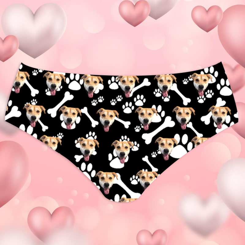 Personalized Picture Women's Underwear with Animal Footprints Pattern Best Present for Pet Lover