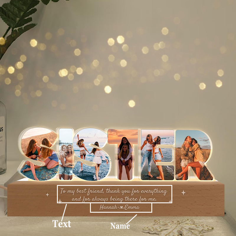 Luce notturna personalizzata con foto, regalo prezioso per la cara sorella