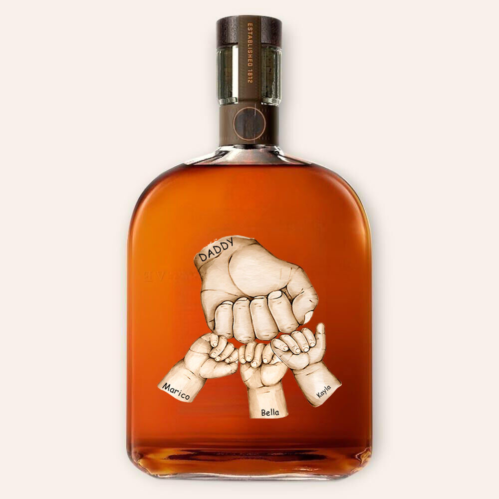 Spersonalizowana butelka whisky z wzorem dłoni Wspaniały prezent na Dzień Ojca