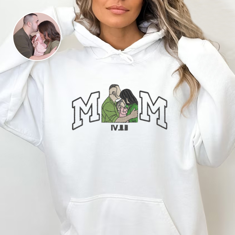 Personalized Hoodie Embroidered Custom Family Photo with Your Message Design Perfect Mother's Day Gift