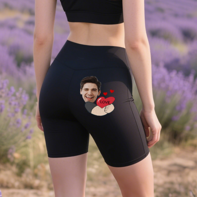 Personalized Biker Leggings My Love Hug Custom Photo Funny Design Perfect Gift for Her Lovers Wife