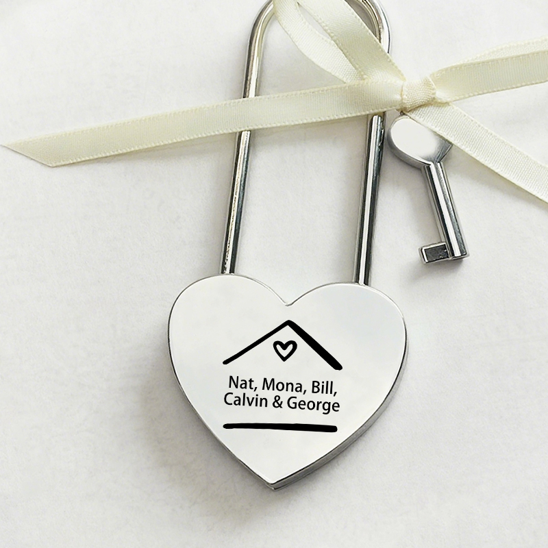 Personalized Heart Lock Custom Names Love House Design Warm Padlock Gift for Family Lovers