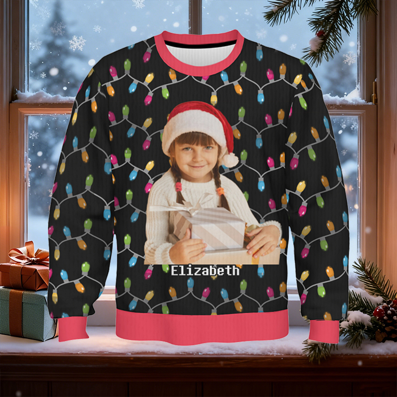 Personlig ful tröja Unisex Anpassad porträttfoto Julbelysning Design Perfekt present till familjen
