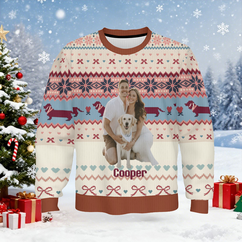 Personalized Ugly Sweater Unisex Custom Photo Dachshund Cute Pattern Design Christmas Gift for Pet Lovers