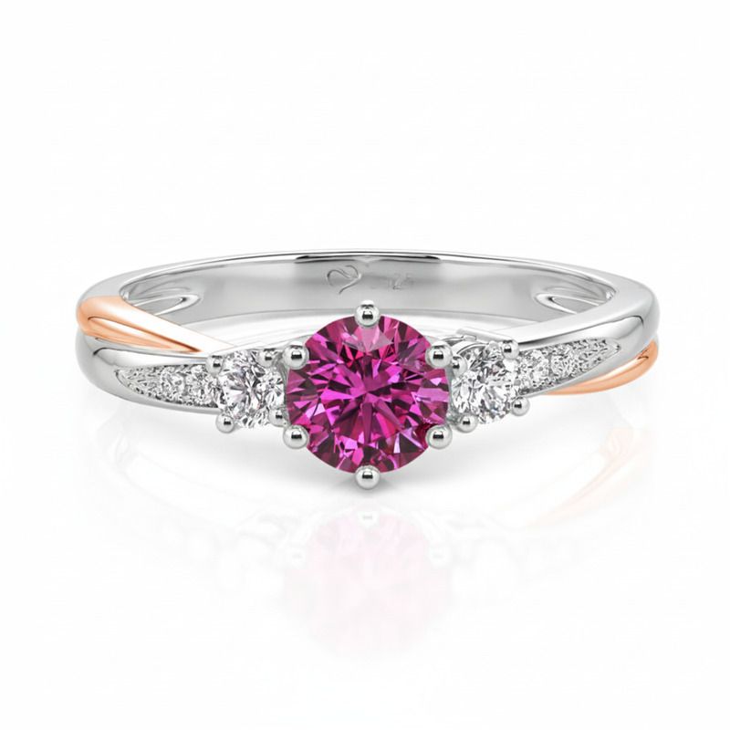 Jeulia Classic Two Tone Twist Three Stone Round Engagement Ring