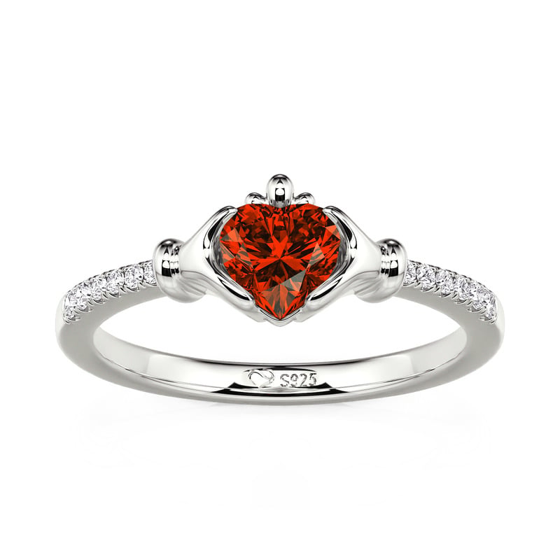 Jeulia Custom Heart Birthstone Claddagh Ring Sterling Silver