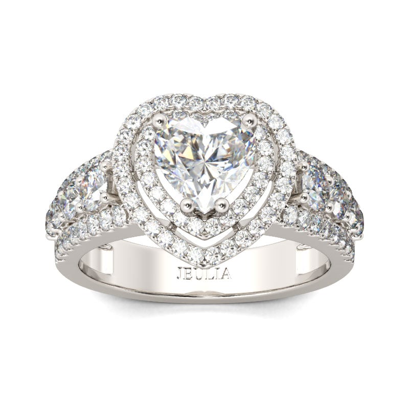 2ct Heart Cut Double Halo Engagement Rings in Sterling Silver
