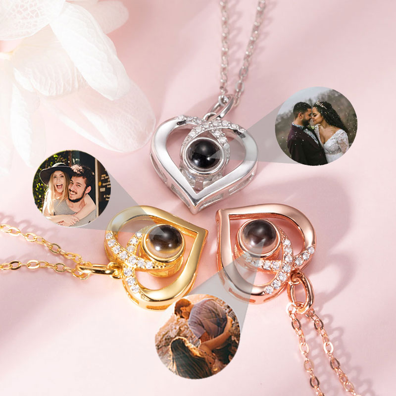 Personalized Photo Projection Necklace -Heart Love