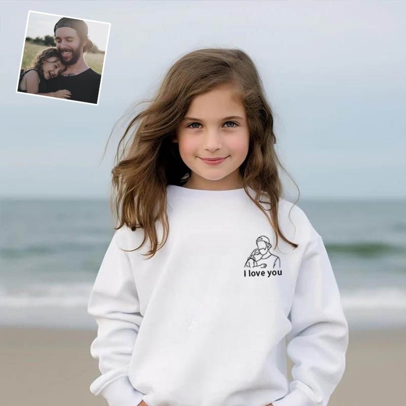 Personalized Kids Embroidered Sweatshirt Custom Outline Drawing Warm Gift For Kids