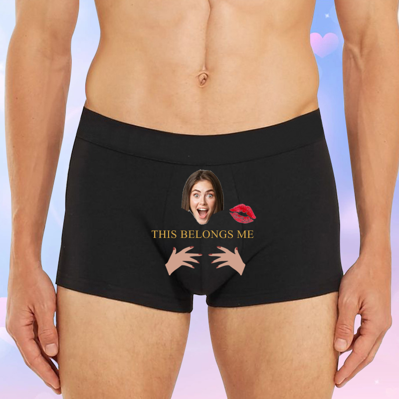 Personalized Picture Men's Underwear Boxer Briefs Creative Present for Boyfriend "This Belongs Me"