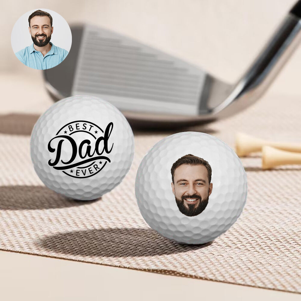 "Best Dad Ever" Custom Face Golf Balls Set of 3 Father's Day Birthday Gift for Dad