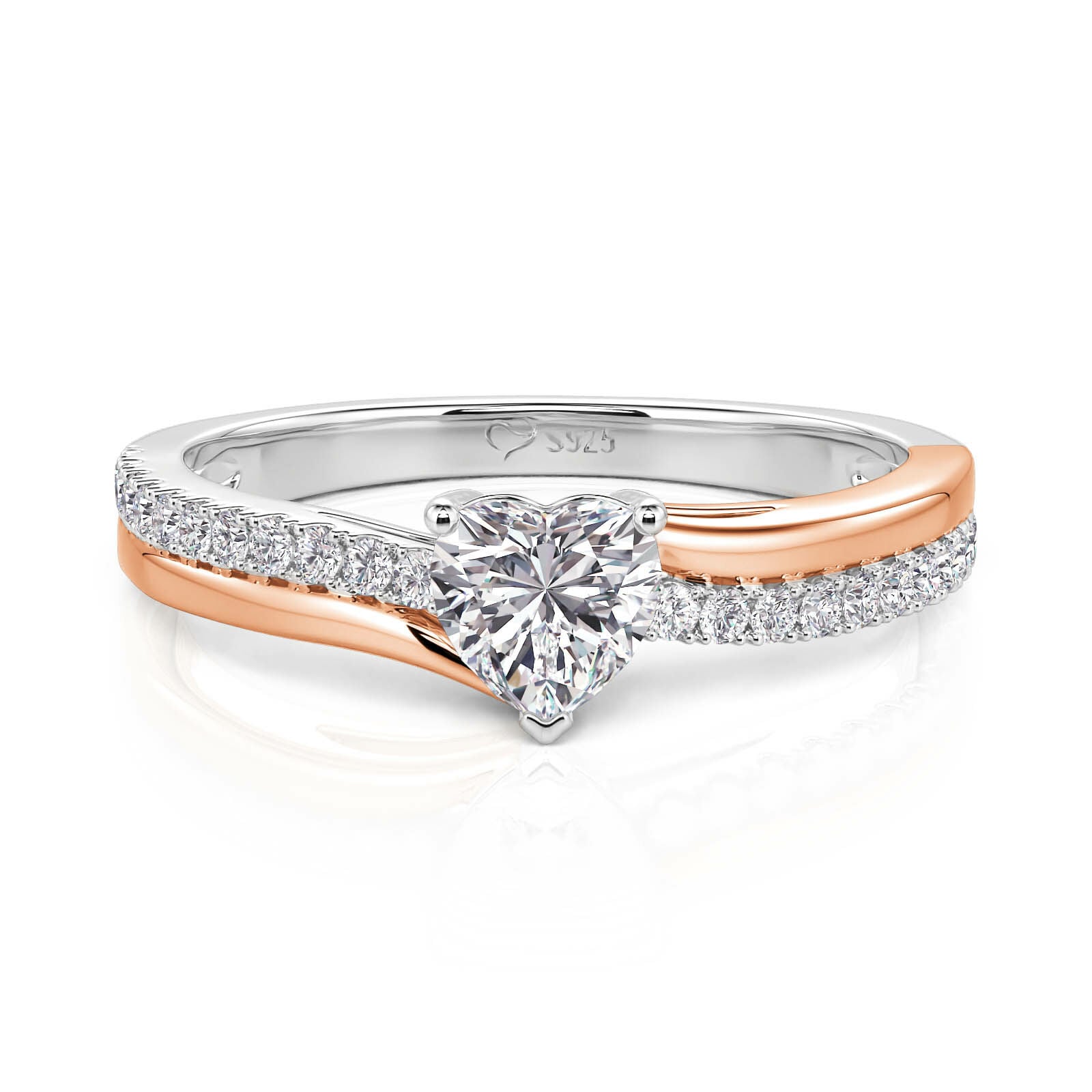 Jeulia Amore Two Tone Curved Heart Cut Promise Ring Sterling Silver