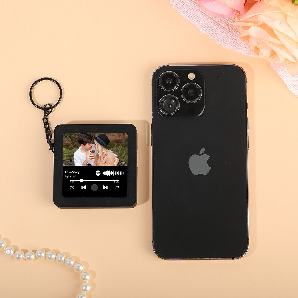 Personalized Photo Keychain Music Box with Custom Spotify Code Funny Gift for Couples