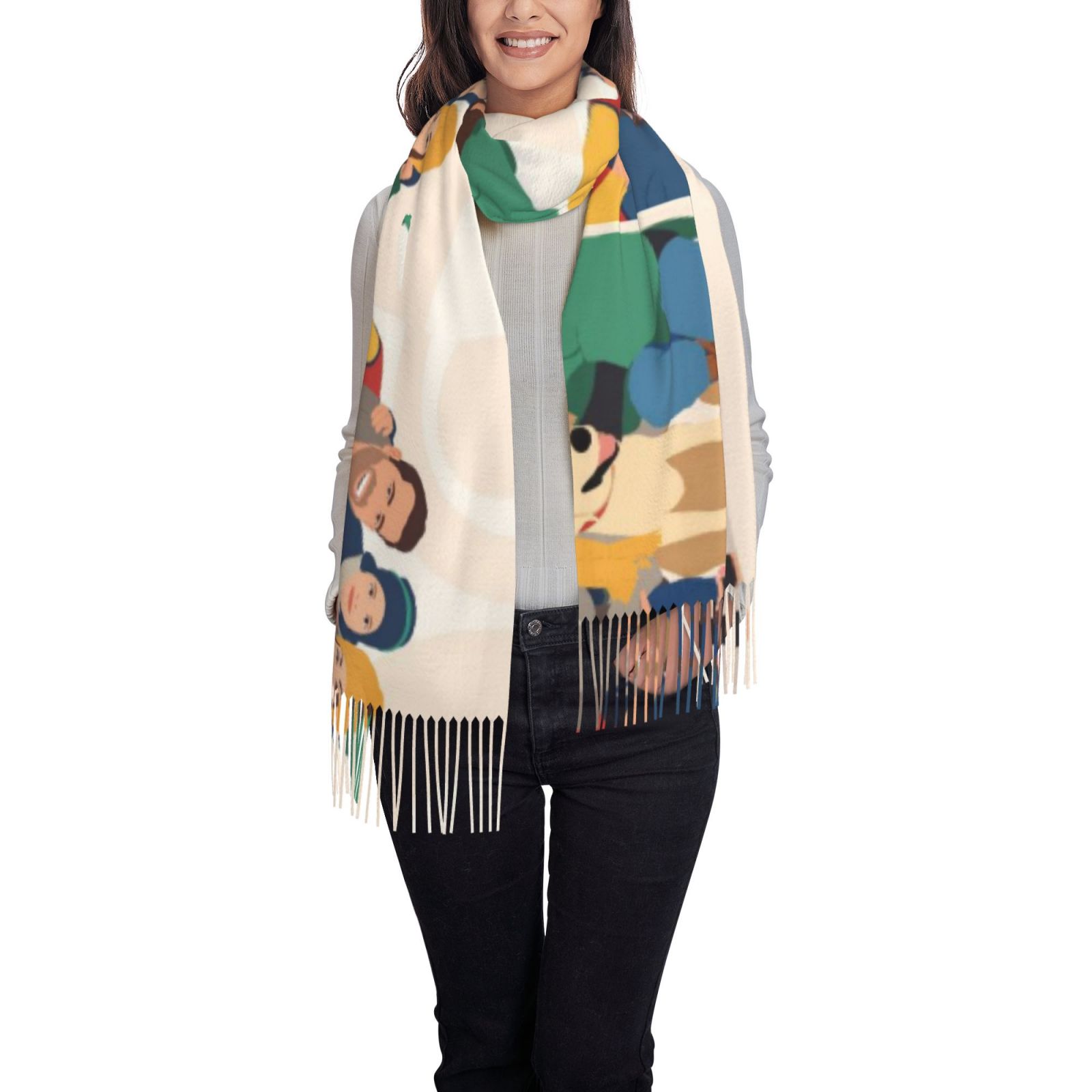 Op maat gemaakte sjaal met familiefoto in cartoonstijl Wintersjaal Kerstcadeau voor papa