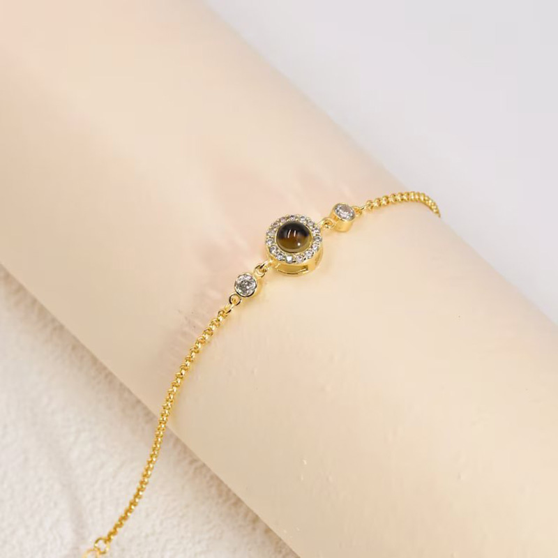 Personalized Projection Photo Bracelet Round Pendant With Diamonds And Birthstone Christmas Gift