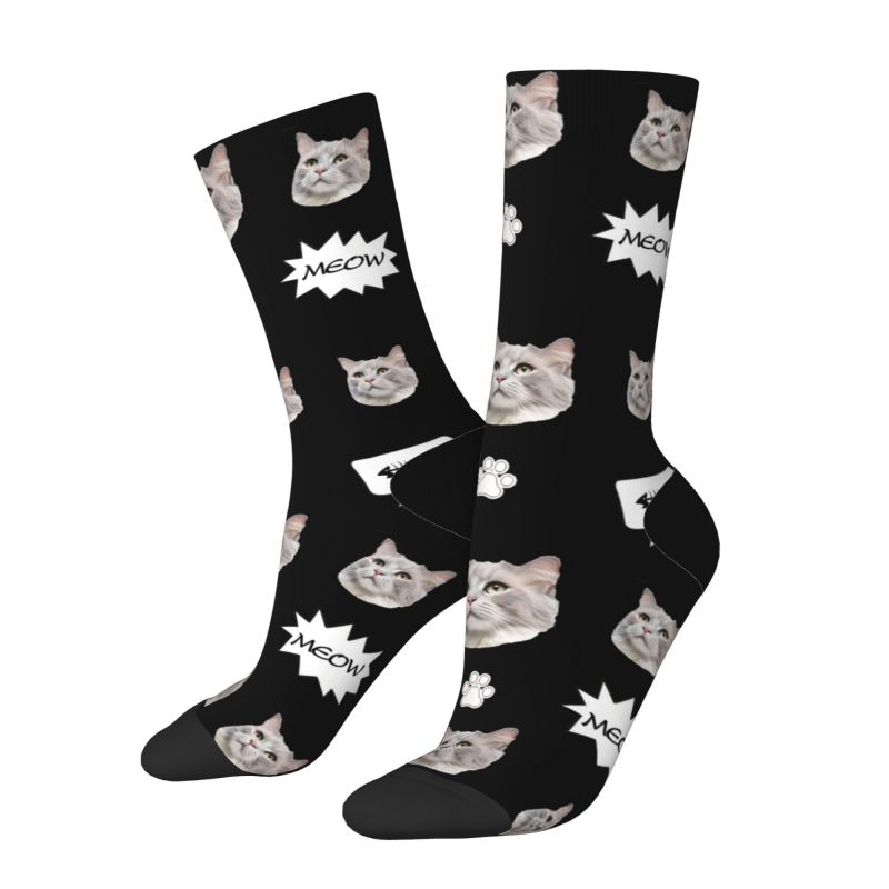 Calcetines faciales personalizados con foto de gato agregada como regalo para los amantes de las mascotas