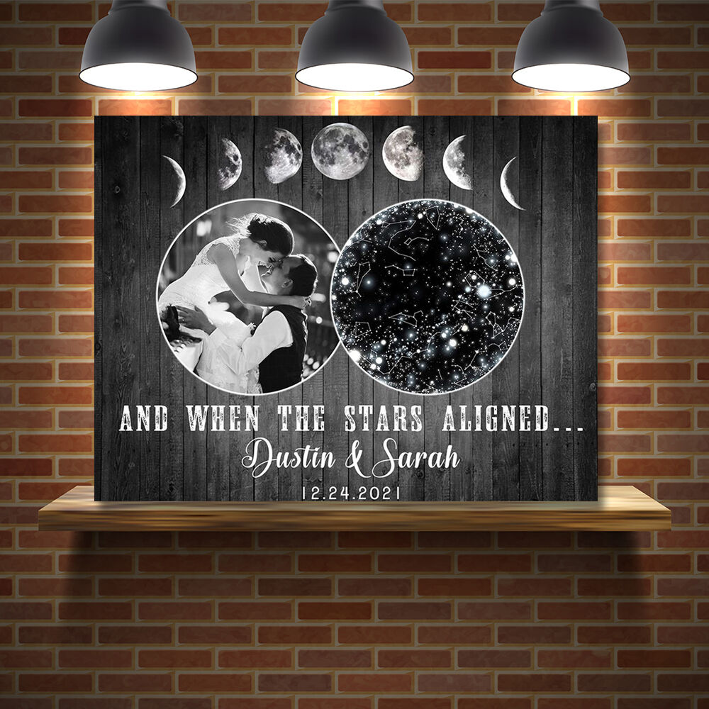 Personalized Star Map Canvas Wall Art with Custom Picture Interesting Gift for Couples