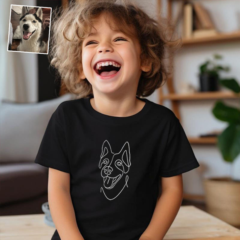Personalized Kids Embroidered T-Shirt Custom Line Drawing Warm Gift For Children