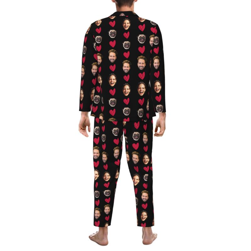Pyjama personnalisé Photos personnalisées de vos proches Conception de cœur chaleureux Cadeau parfait pour les couples