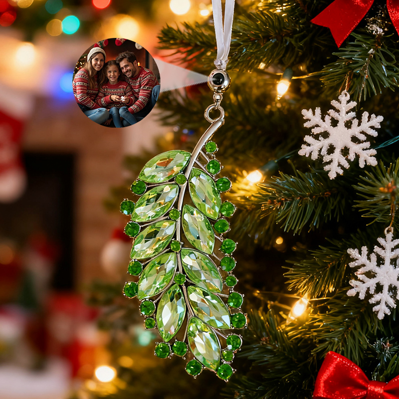 Colgante con imagen de proyección de hojas personalizado con diamantes: un cálido regalo para Navidad.