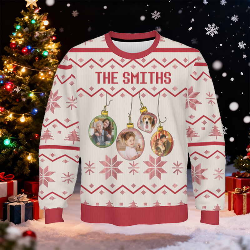 Personalisierter hässliche Weihnachtspullover Unisex mit individuellem Foto Lichterkette Design Kreatives Weihnachtsgeschenk für die Familie