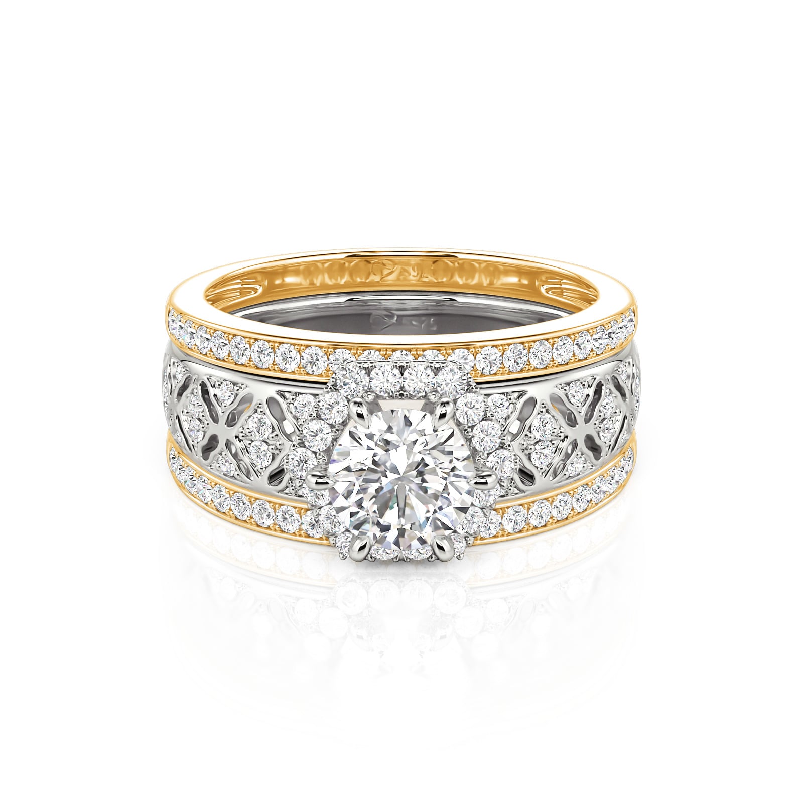 Jeulia Vintage Halo Round Cut Sterling Silver Ring Set