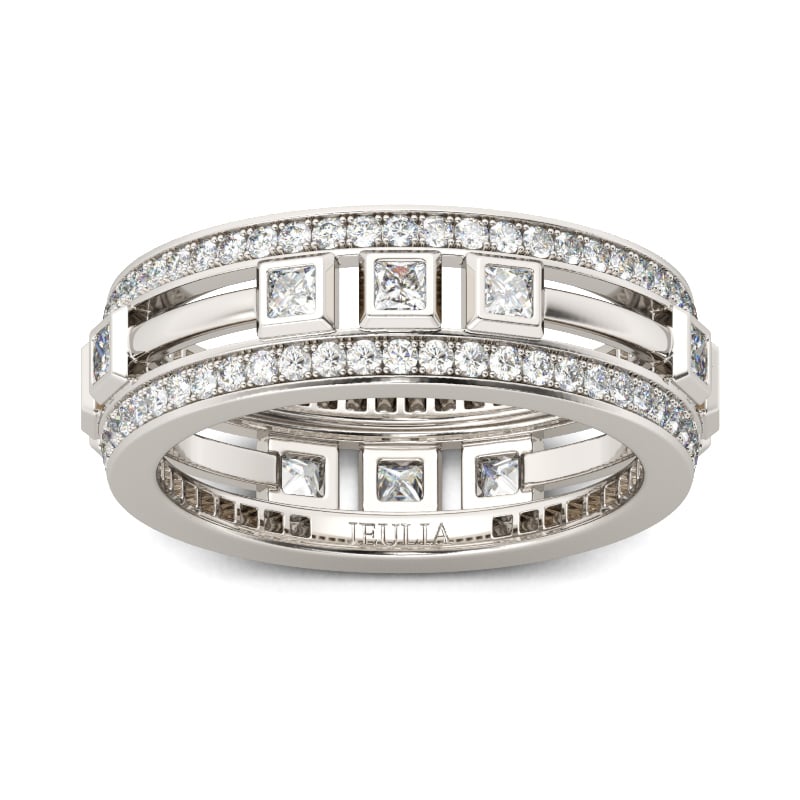 Jeulia Split Shank Princess Cut Sterling Silver Men's Band