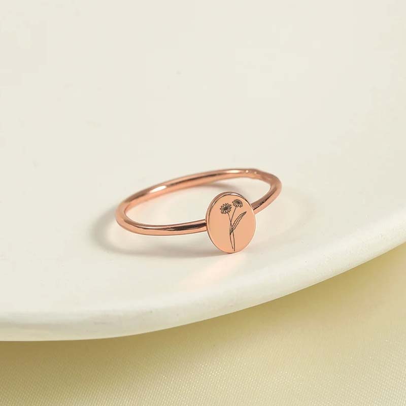 Gepersonaliseerde Geboortebloem Ovaal Ring