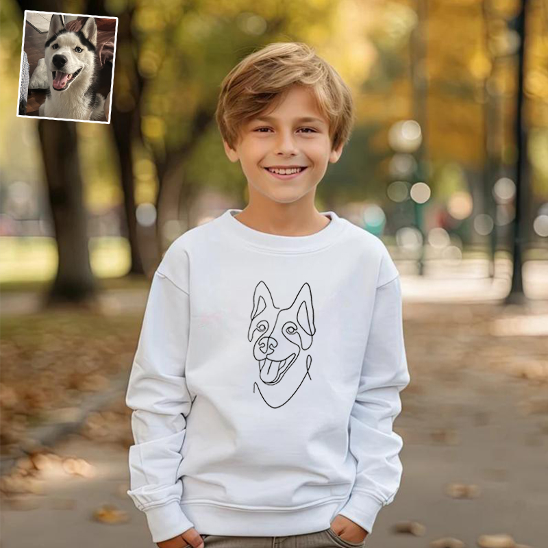 Sweatshirt brodé personnalisé pour enfants Dessin au trait Cadeau chaud pour enfants