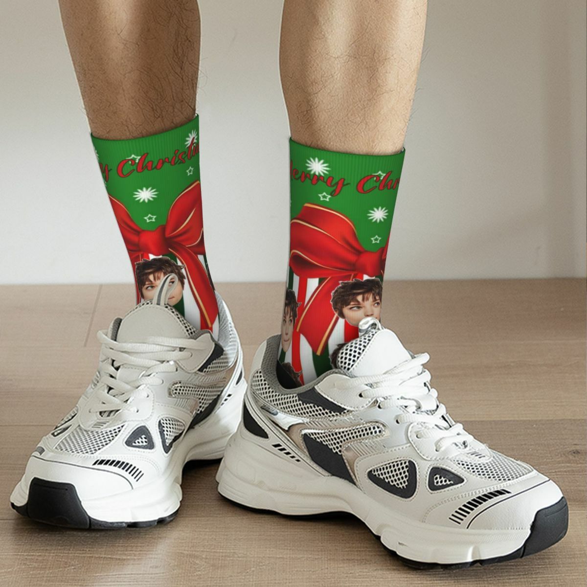Personalized Face Socks with Christmas Gift Box Patterns Creative Socks for Husband