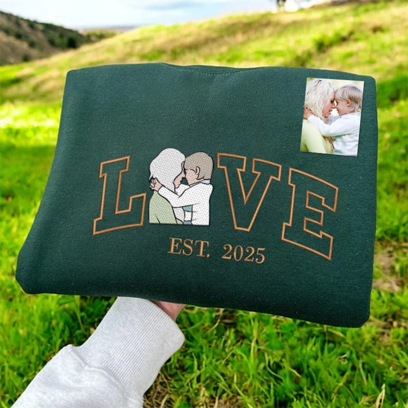 Personalized Hoodie Embroidered Mom and Kids Photo Love Pattern Design Great Gift for Mother's Day