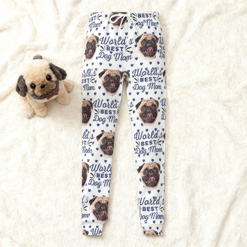 Personalized Unisex Sweatpants World's Best Dog Mom Custom Photo Perfect Gift for Pet Lovers