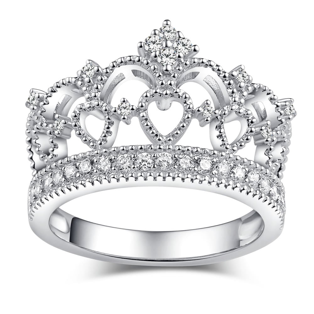 Diamond White Round Cut Crown Design Rings for Women