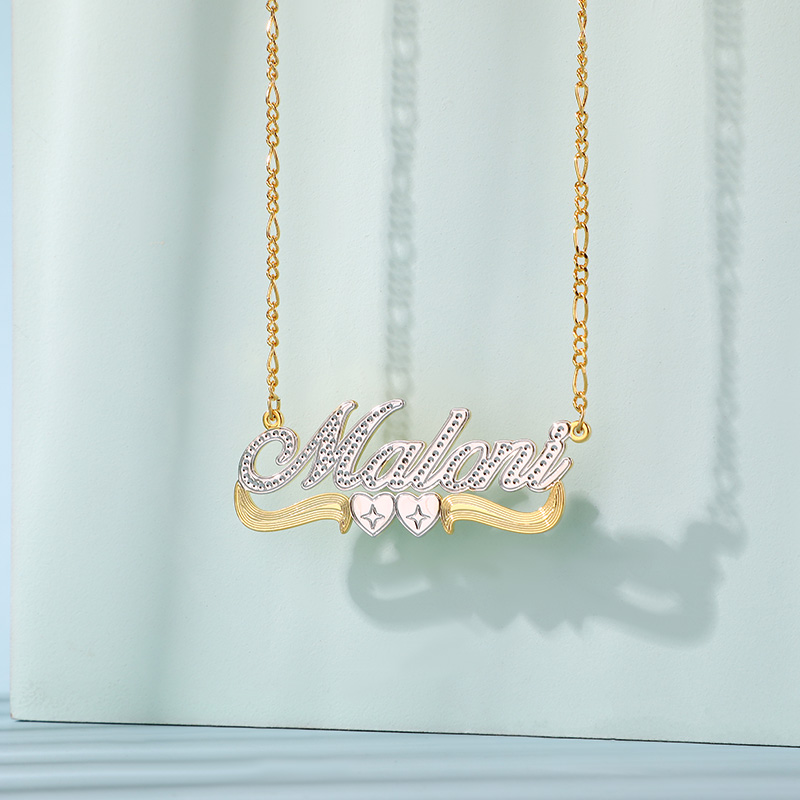 Two-Tone Heart Custom Name Necklace